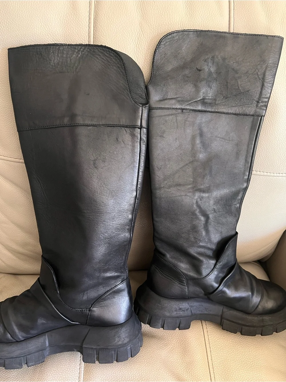 Free People Channing Tall Slouch Moto Boots Sz 38 US 8 Black Leather Grunge